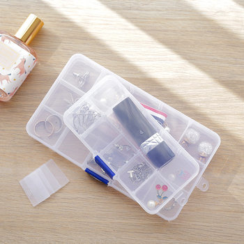 New earrings jewelry storage box with lid simple transparent plastic multi-grid parts box medicine box portable storage box