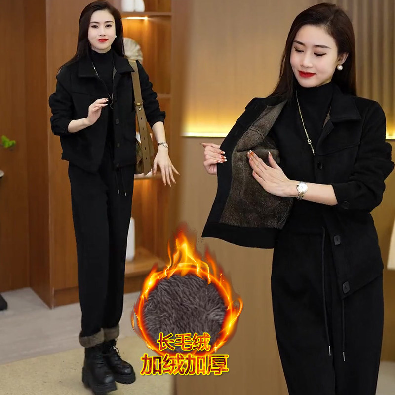 Winter Fleece-Lined Thickened Women's Suit 5 New Fashion Stylish Loose Slimming Petite Casual Two-Piece Set