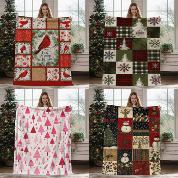 2025 New Amazon Christmas Blanket Cross-Border Santa Claus Christmas Tree Flannel Blanket Pink Throw Blanket