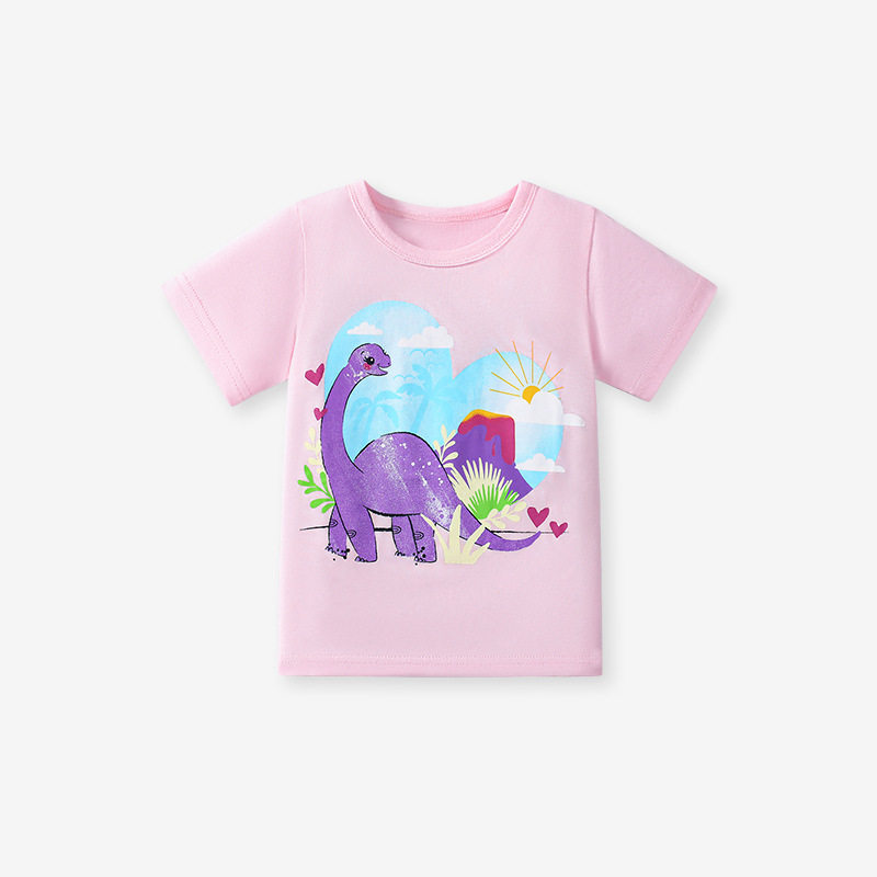 Girls' Summer Cute Short-Sleeve Top, New Year Cartoon Kids' T-Shirt Set