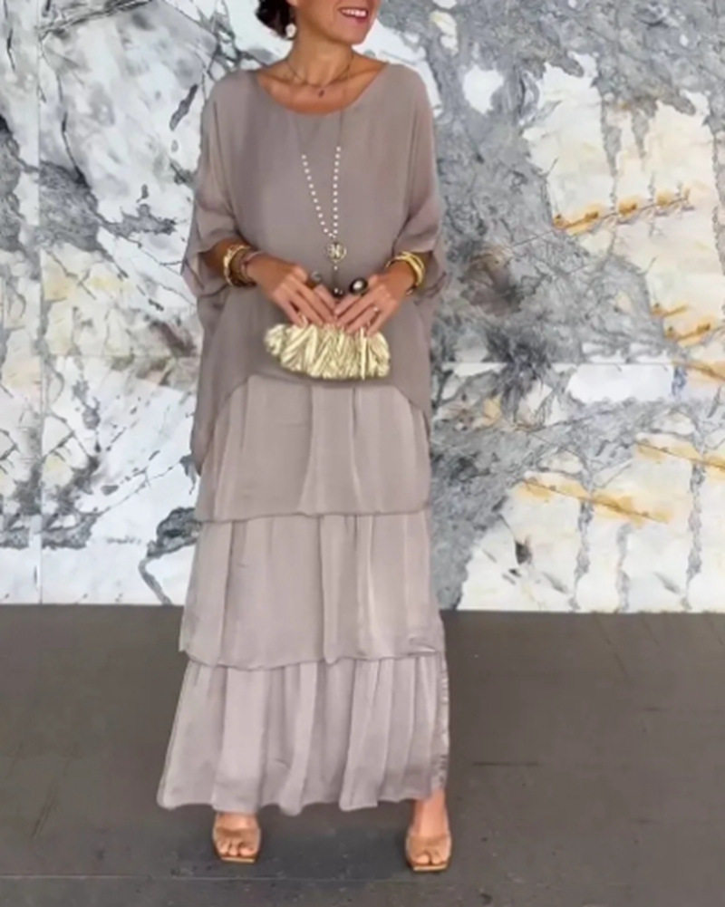 Batwing Sleeve Cake Dress Round Neck Fashionable Elegant Autumn Collection Wholesale Available