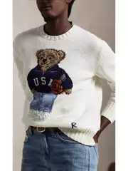 R~25 Autumn and Winter Heavyweight Women's Clothing American Style Cartoon Embroidered Bear Jacquard Preppy Style Age-Reducing Versatile Knitted Sweater