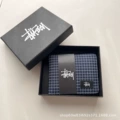Western picture short wallet plaid blue plus box