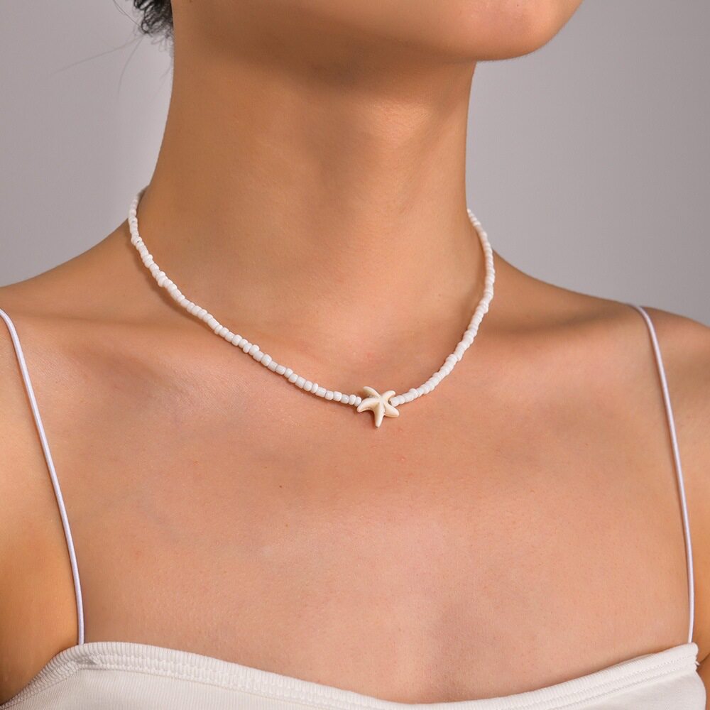 European and American Cross-border Couple Bohemian Rice Bead Necklace Handmade Beaded Clavicle Chain Beach Personalized Starfish Jewelry Batch