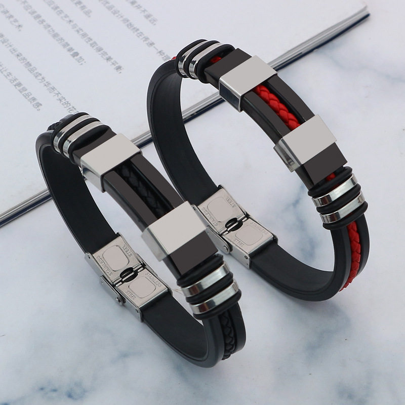 AliExpress foreign trade cross-border titanium steel jewelry fashion silicone stainless steel punk style trendy men's exaggerated bracelet wholesale