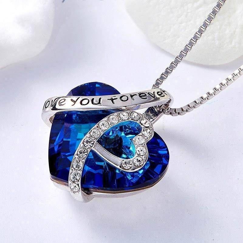 wish New love necklace I love you forever ocean heart pendant Crystal clavicle chain wholesale