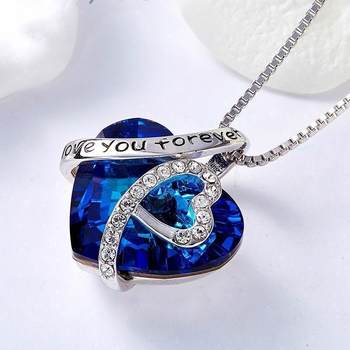 wish New love necklace I love you forever ocean heart pendant Crystal clavicle chain wholesale