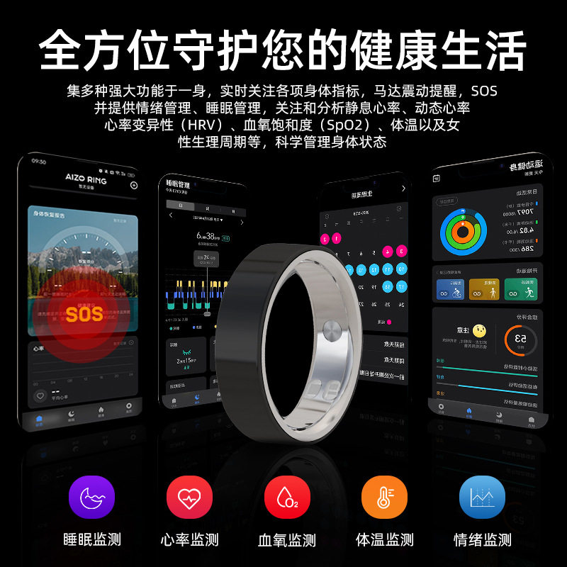 Cross-Border Smart Health Ring Heart Rate Blood Oxygen Mood Sleep Exercise Body Temperature Mood Physiological Cycle Calories
