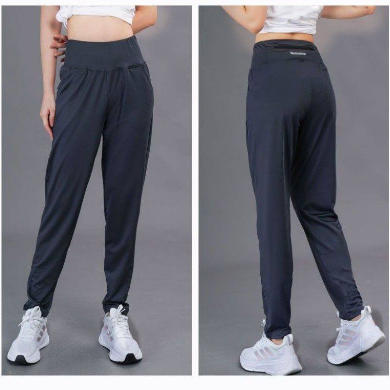 Yoga Sports Trousers Women's Autumn and Winter Running Pants Quick-drying High Waist Back Waist Zipper Bag Fitness Loose Fleece-Lit Pants