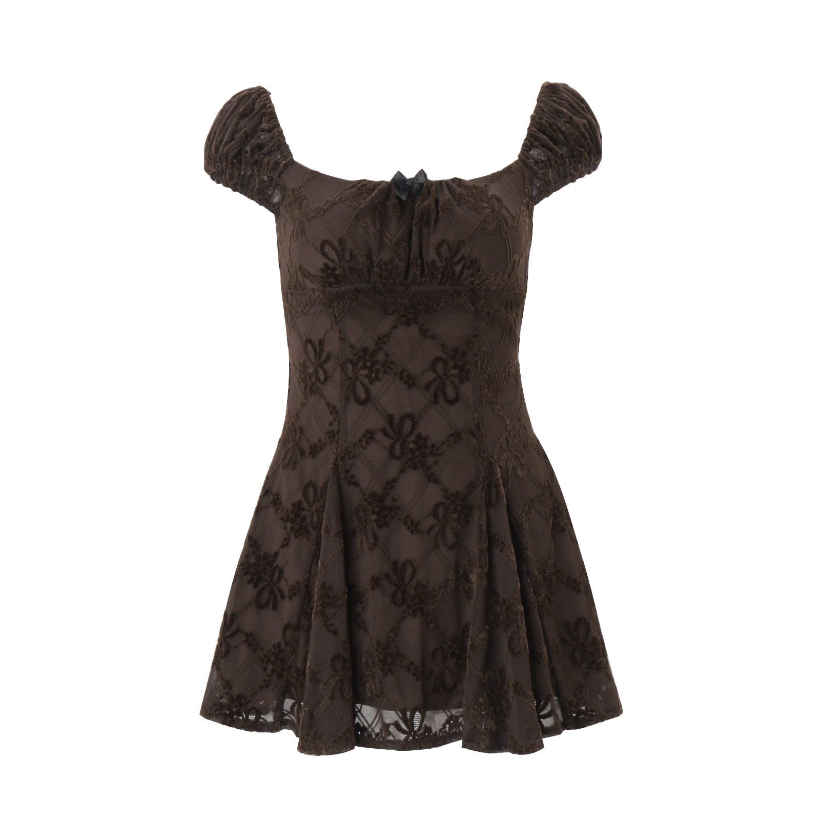 Vintage Elegant Puff Sleeve Dress Sexy Square Neck Waist Defined Summer Style Wholesale Available