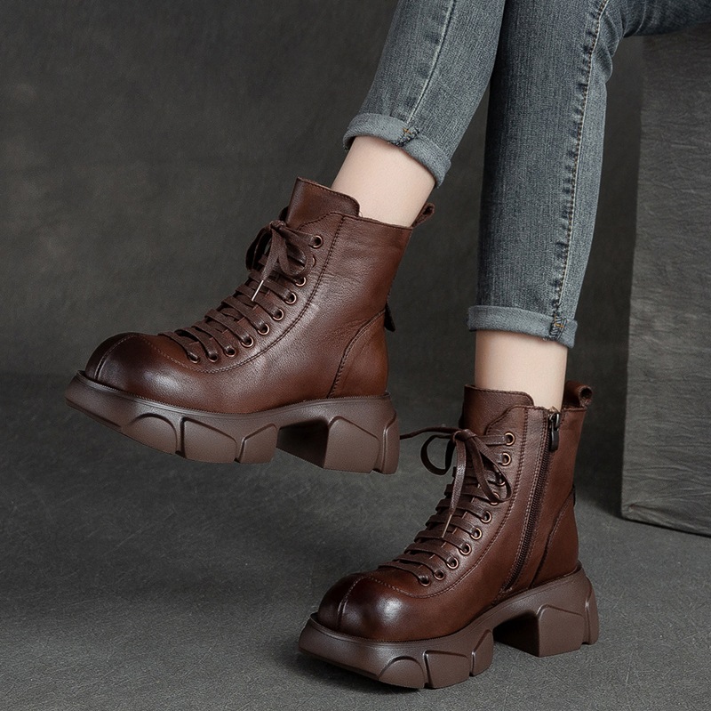 Giày Boot Martin Nữ Chất Liệu Da Bò Phong Cách Hàn Quốc