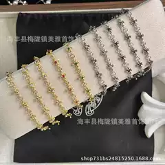 Chrome Hearts Cross Flower Diamond Bracelet European American Vintage Fashion Trendy with Logo Couple Bracelet Dice Sanskrit Chain