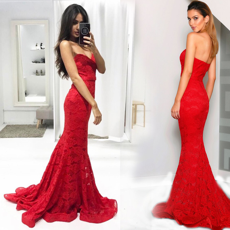Europe New Bra Fishtail Drag Tail Wedding Formal dress Amazon Burst Model Bride Toast Clothes Red Formal dress Wholesale  欧美新款抹胸鱼尾拖尾婚纱礼服亚马逊爆款新娘敬酒服红色礼服批发 Europe New Bra Fishtail Drag Tail Wedding Formal dress Amazon Burst Model Bride Toast Clothes Red Formal dress Wholesale 