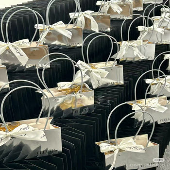 Thickened Silver Mirror Bridesmaid Gift Tote Bag Wedding Candy High-End Gift Box Empty Box