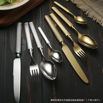 Steak Knife and Fork 304 Stainless Steel Roman Rope Tableware Hotel High-End Thickeneded Western Food Knife, Fork, Spoon Dessert Spoon