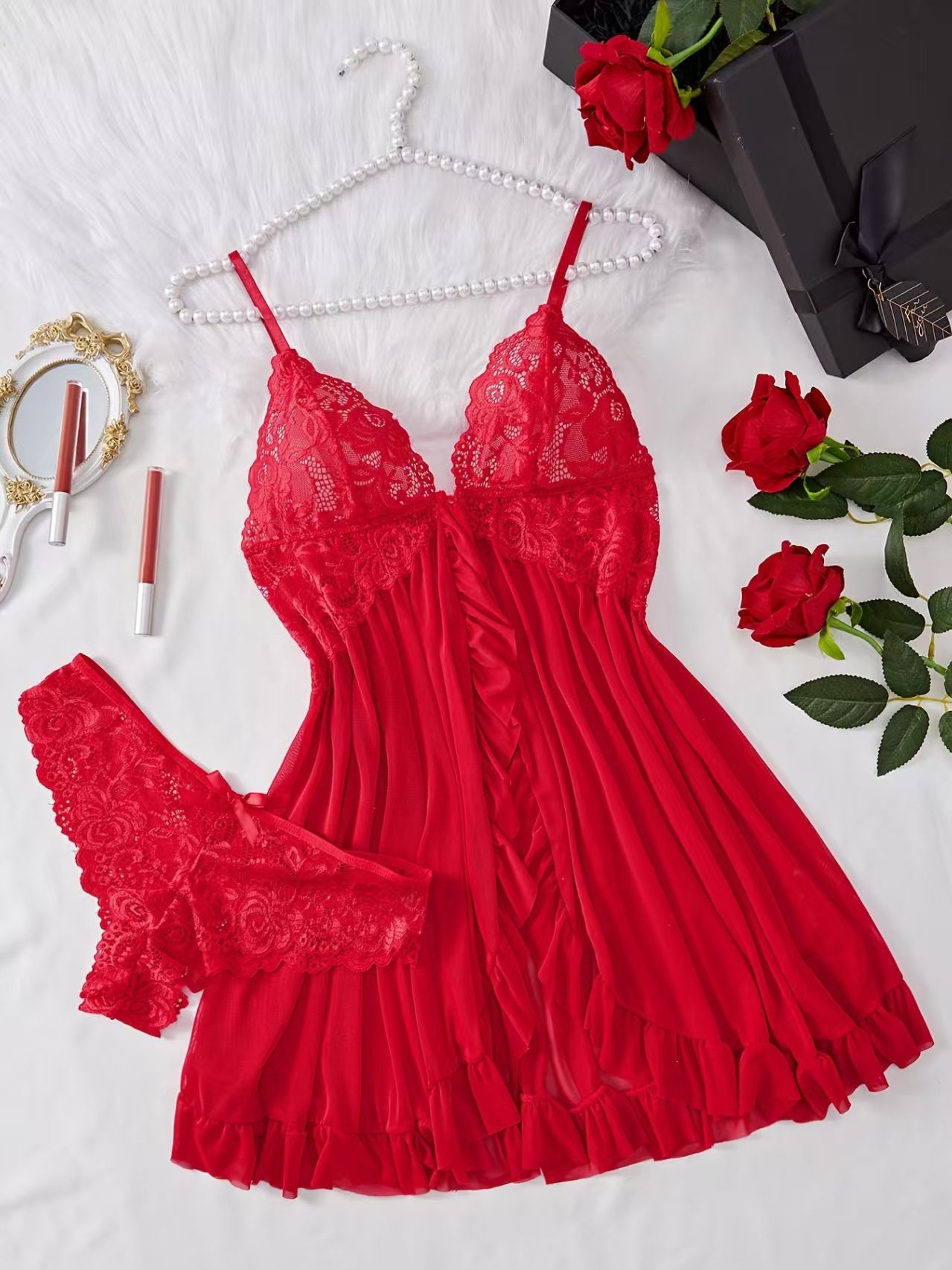 欧美 睡衣女性感V领蕾丝吊带多色套装情趣内衣批发亚马逊跨境货源