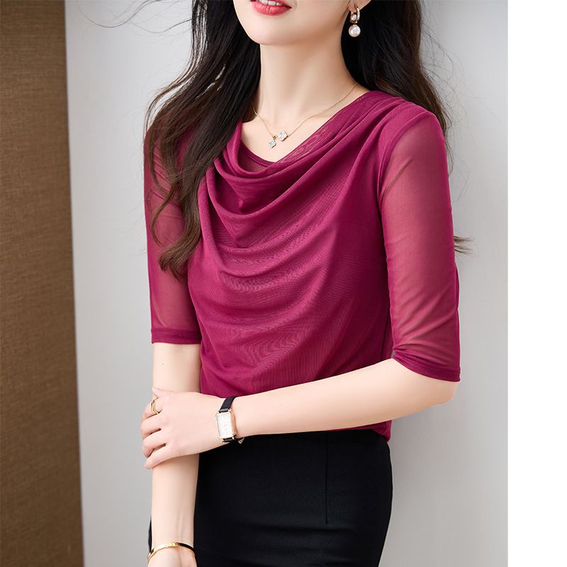 Summer Mesh Womens T Shirt Stylish Mid Length Sleeve Plus Size Flattering Fit Casual Everyday Wear Wholesale