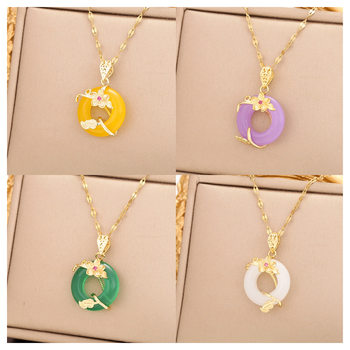 Chaoping buckle necklace retro light luxury niche design zircon round pendant versatile clavicle chain wholesale