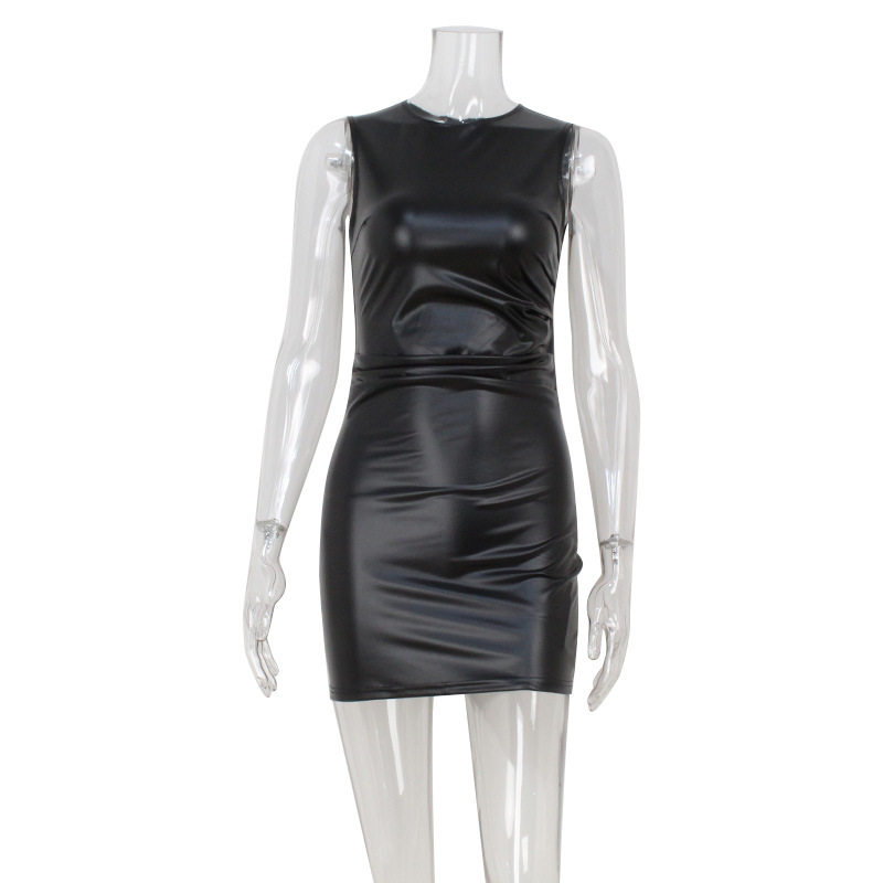 PU Leather Bodycon Mini Dress Solid Color Sleeveless Slim Fit Spring Summer Fashion for Parties Wholesale Available