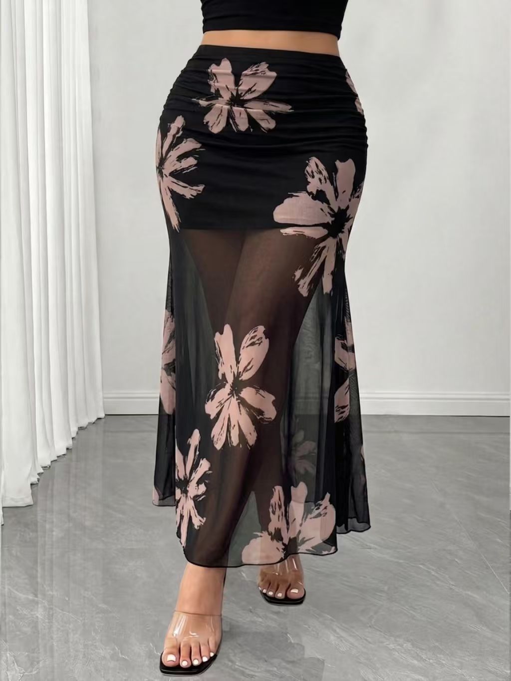 High Waist Floral Mesh Mermaid Skirt Elegant Design Summer Fashion Versatile for Parties and Casual Wear Wholesale