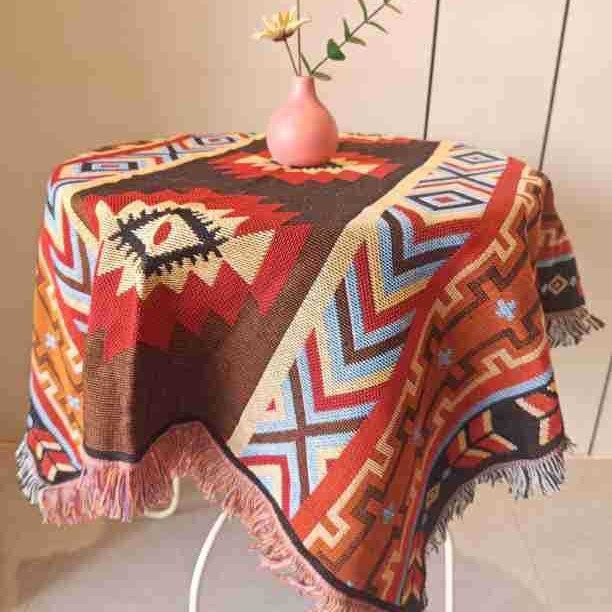 Cross-Border Outdoor Picnic Tablecloth Moisture-Proof Floor Mat Ethnic Style Multi-Purpose Line Blanket B&B Decorative Blanket Background Image