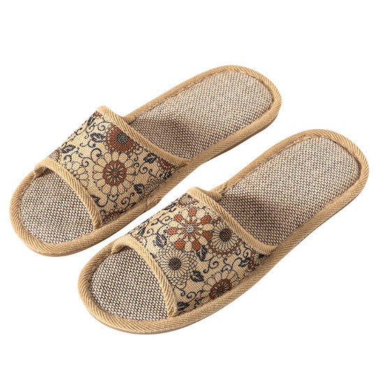 Open Toe Opening Four Seasons Linen Wheel Retro Flower Flower Four Seasons Linen Slippers