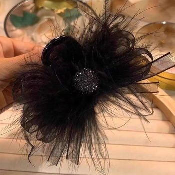 2023 autumn and winter New black feather high-grade temperament gripper female back half hair shark clip headdress
