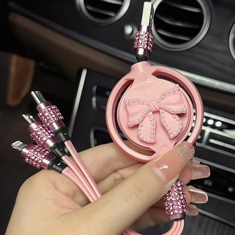 Car charger tpyec fast charging car female one drag three data cable for Huawei Android Apple three in one