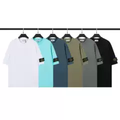 Stone Island Solid Crew Neck Relaxed Short Sleeve Tee 2024SS & Logo Patch Casual T-Shirt Unisex