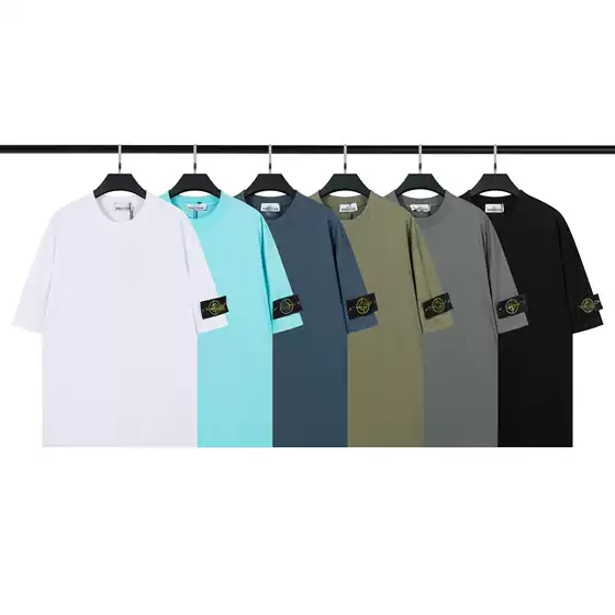 Stone Island Solid Crew Neck Relaxed Short Sleeve Tee 2024SS & Logo Patch Casual T-Shirt Unisex