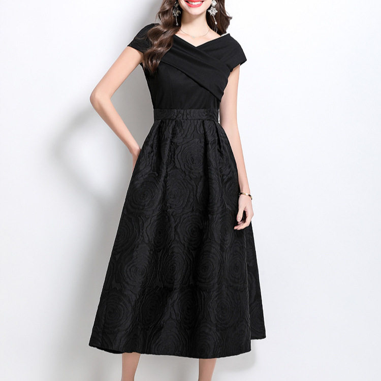 Elegant Womens Dress High End One Shoulder Design Waist Cinching Floral Pattern Flared Skirt Perfect for Formal