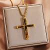 European and American Cross-Border Shoushan Stone Tiger Eye Stone Cross Pendant Stainless Steel Square Chain Necklace Men's and Women's Jewelry Wholesale