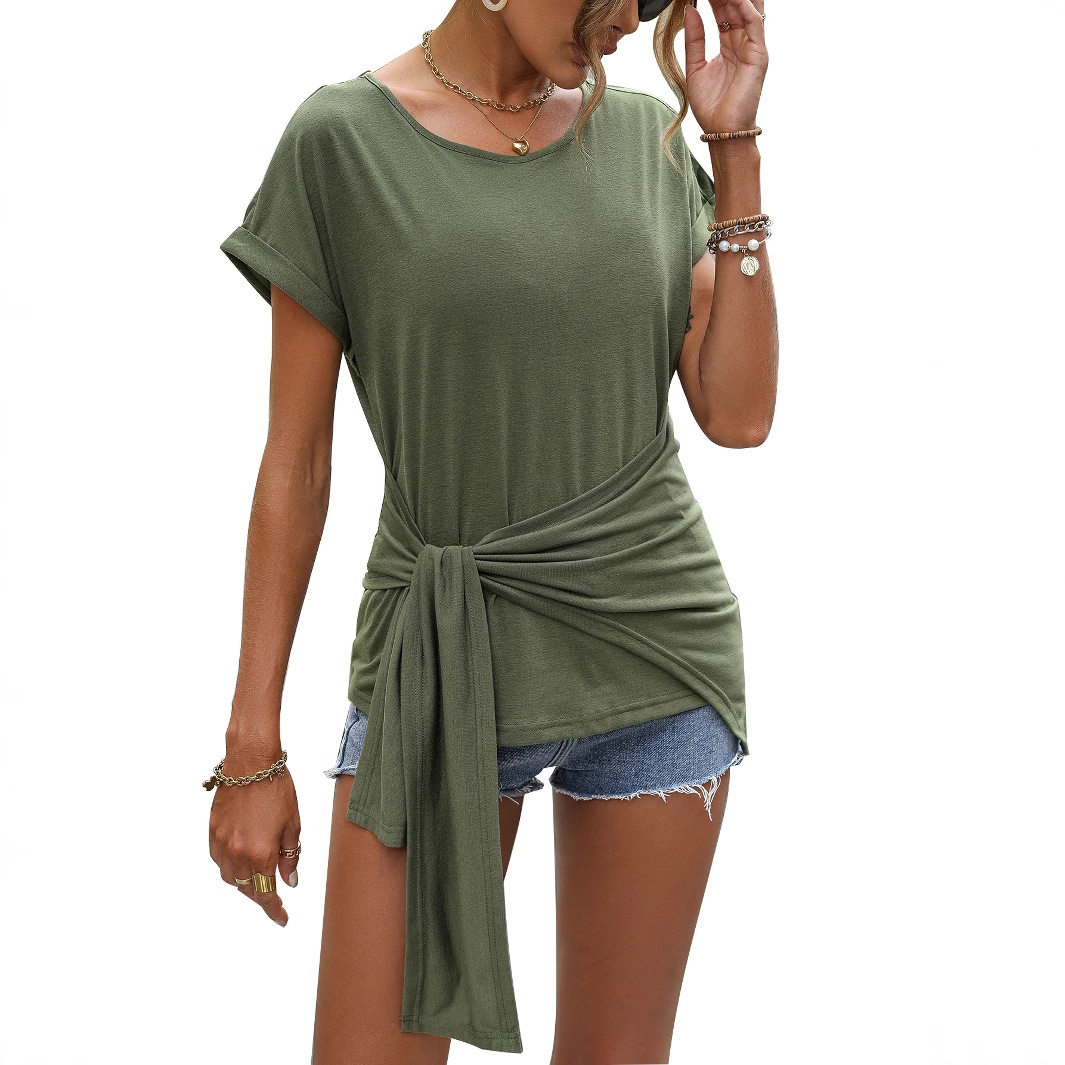 Womens V Neck Short Sleeve T Shirt Fashionable Solid Color Casual Wear for Summer Wholesale Available
