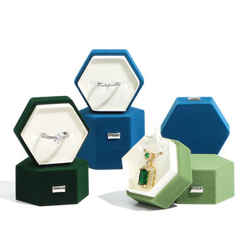 Cross-Border Flocked Jewelry Box Ring Necklace Jewelry Earrings Box Pendant with Gold Buckle Pendant Packaging Box