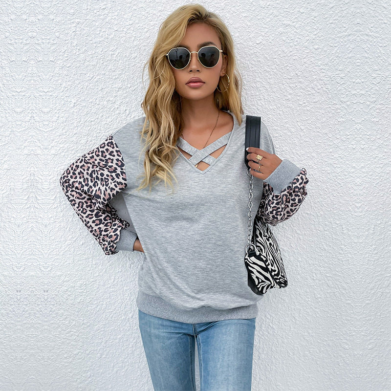 Leopard Print Long Sleeve T Shirt Mid Length Casual Style Comfortable Fabric Perfect for Spring and Autumn