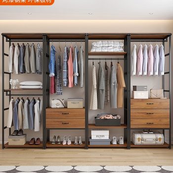 Light Luxury Walk-in Cloakroom Coat Rack Household Bedroom Drawer Storage Combination Floor-standing Double-layer Clothes Hanger Wardrobe