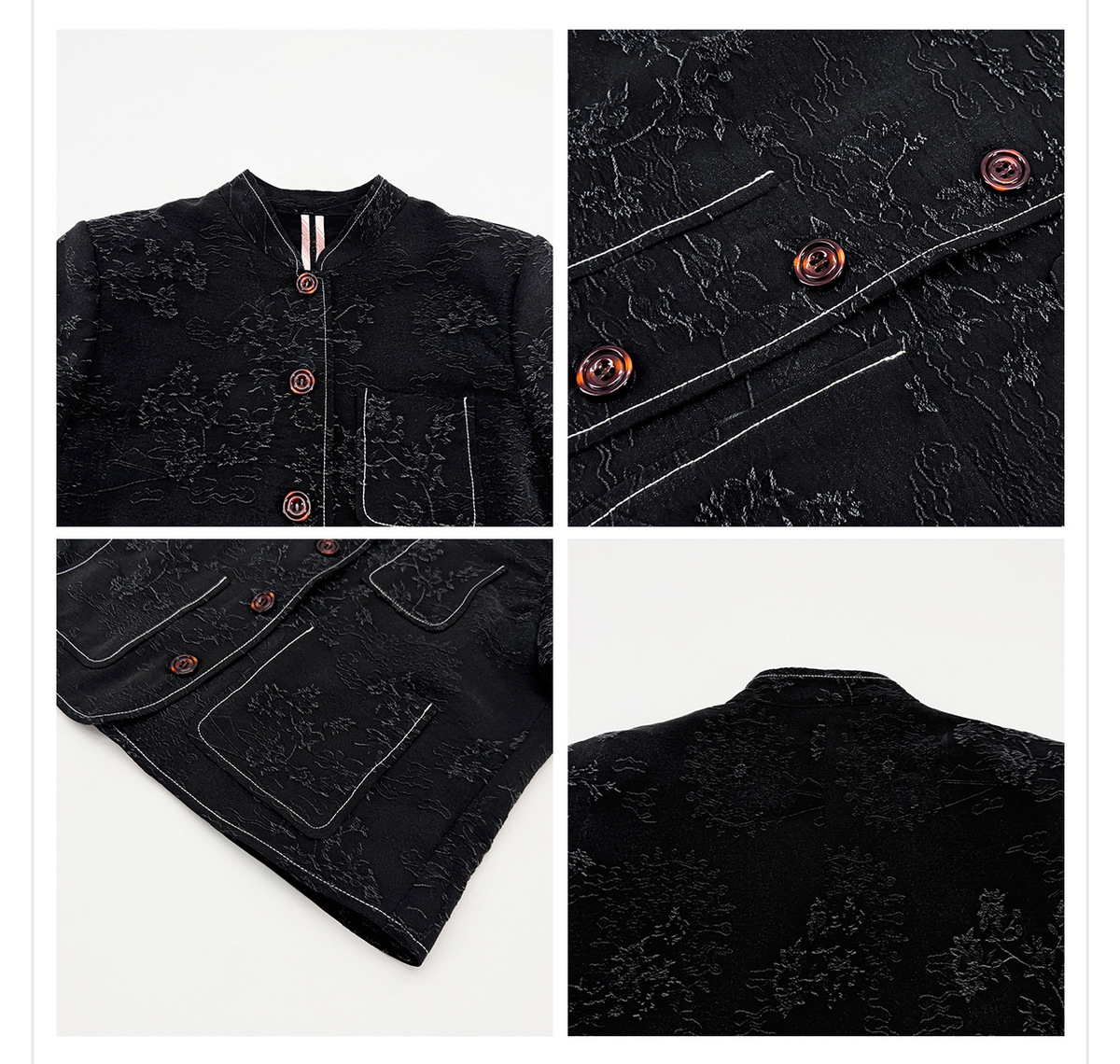Áo khoác ngắn dệt jacquard họa tiết hoa cổ tròn tay dài phong cách retro — Lan Dạ Hắc (giao hàng 7 ngày)