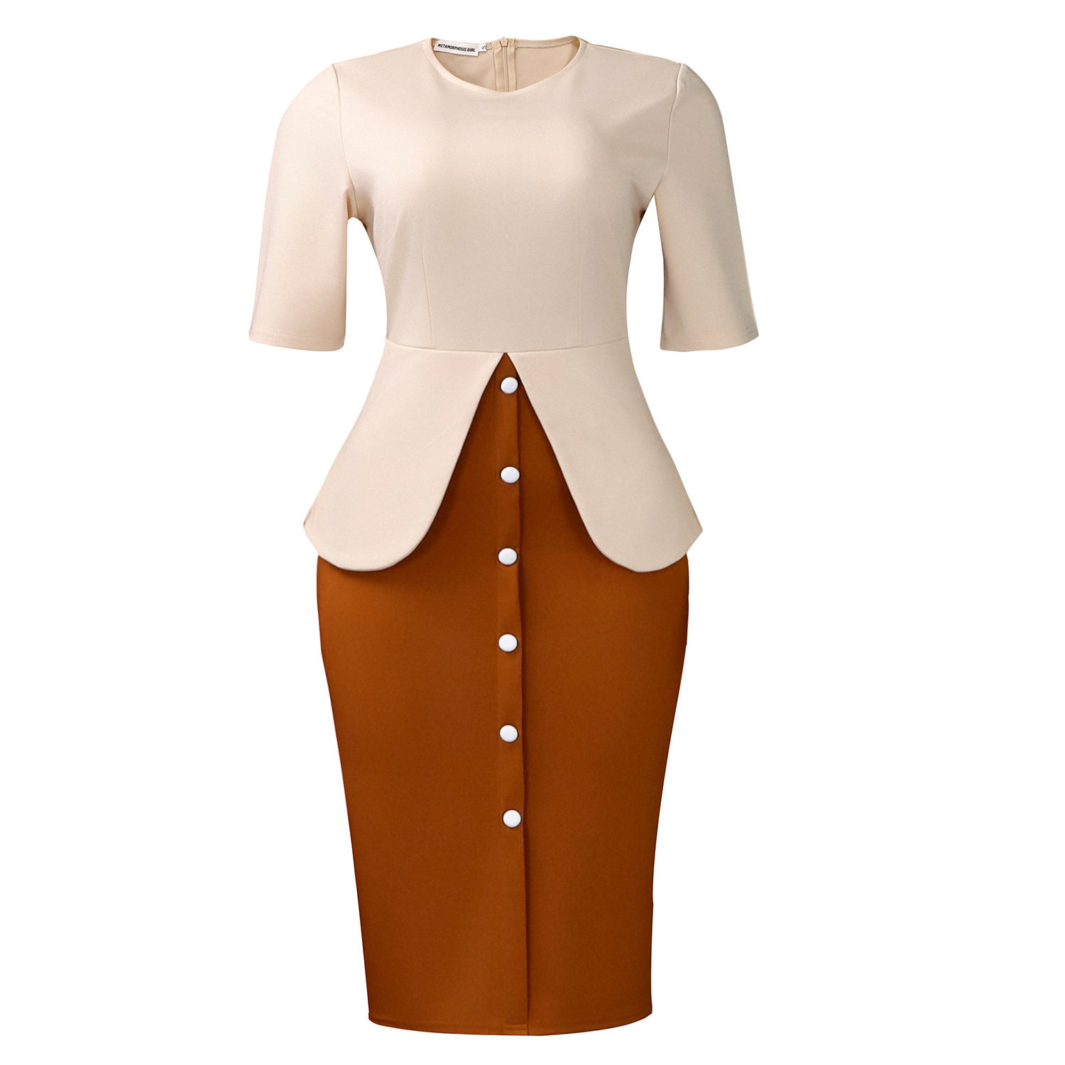 Elegant Round Neck Color Block Bodycon Dress Short Sleeve Fashionable Design Perfect for Parties Wholesale Available