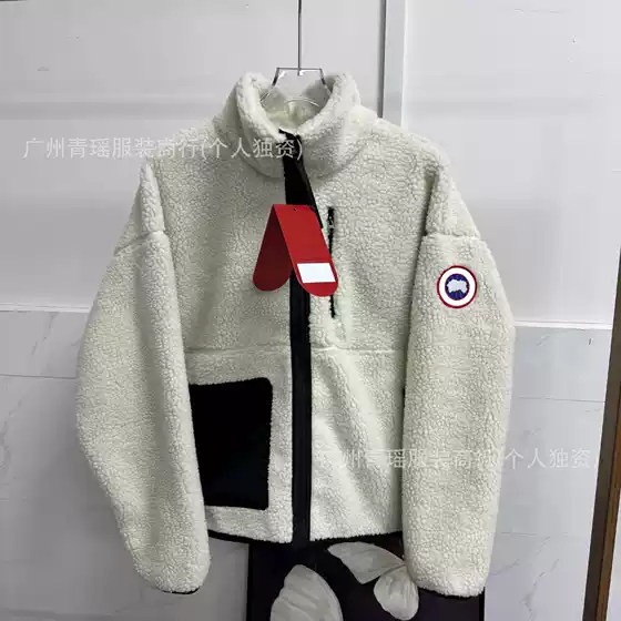 Cross-Border Foreign Trade Ins Canada Goose Map Badge Lamb Wool Woolen Coat European and American Women's Clothing Warm Winter Wear