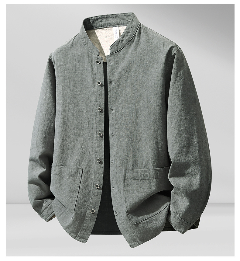 Áo khoác nam vải cotton-linen mỏng nhẹ thoáng khí dáng thường ngày — màu đen, Xanh lá cây, màu xám, Màu kaki