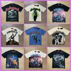 Vintage Washed Skull Rock Band Short Sleeve T-Shirt Casual Loose Unisex Couple Tee Streetwear