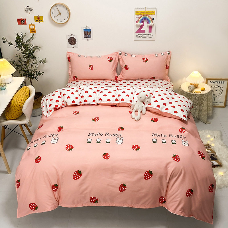 Simple high-end skin-friendly aloe vera cotton four-piece bed sheet quilt cover wholesale student bunk dormitory three-piece set