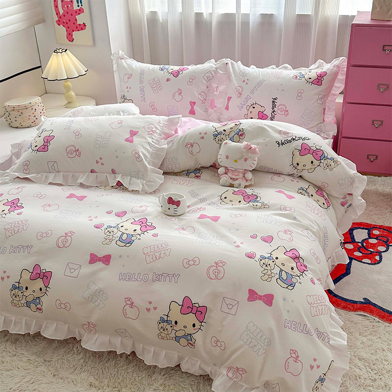 Sanrio series lace cotton cartoon printing four-piece set cute girl style bedding wholesale delivery
