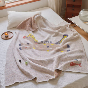 2025 New Half Velvet Multifunctional Blanket Cartoon Pattern Casual Blanket Travel Blanket Sofa Blanket Bed End Towel