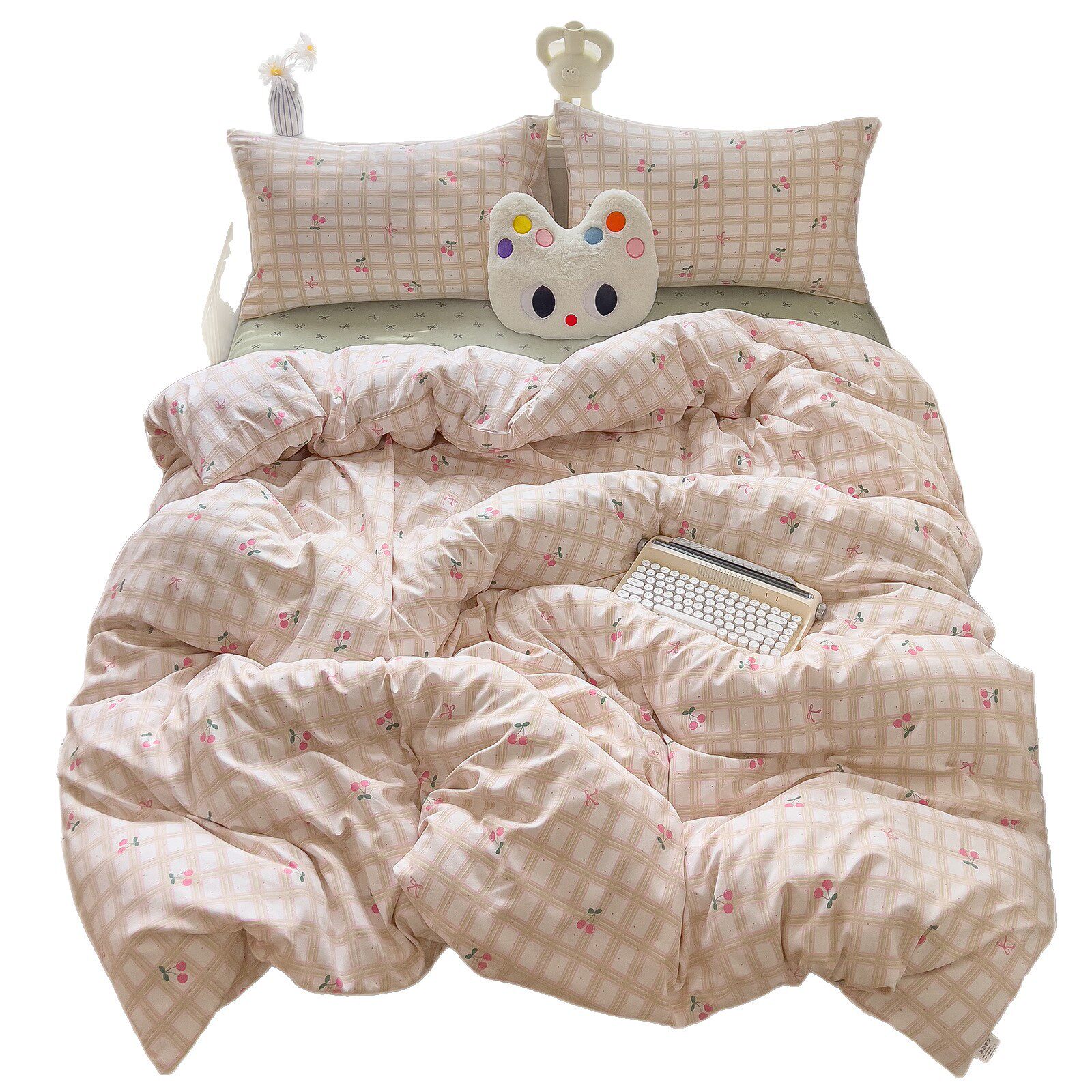 Four-Piece Set of Class a Maternal and Infant Grade Double-Layer Yarn Four-Piece Set of Washed Cotton Single Quilt Cover Bed Sheetss and Fitted Bed Sheetss Dormitory Three-Piece Set Batch