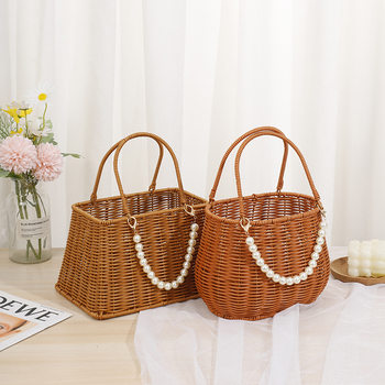 Cross-Border Creative Hand-Woven Rattan Flower Arrangement Basket Retro Style Storage Picnic Basket Decoration Wholesale Storage