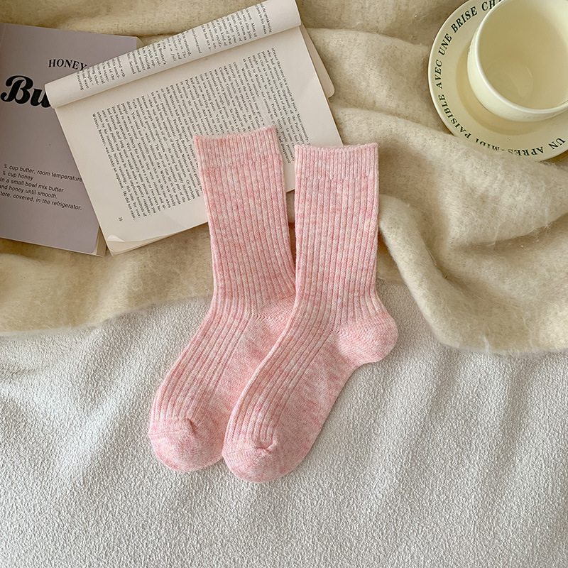 羊毛袜子女秋冬月子袜加厚保暖居家地板冬天日系简约羊绒堆堆长袜