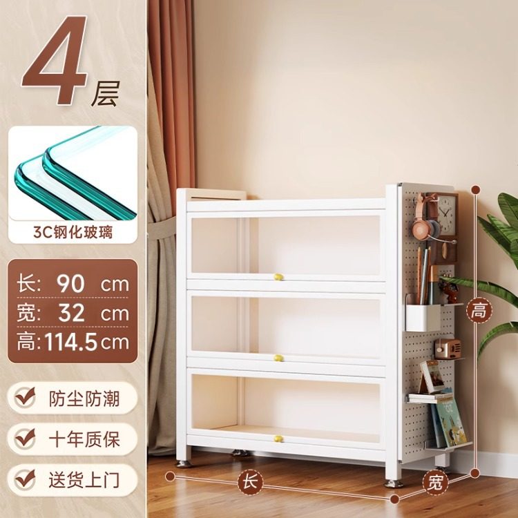 带门玻璃书柜钢制书架落地防尘铁皮手办展示柜家用储物柜收纳柜子