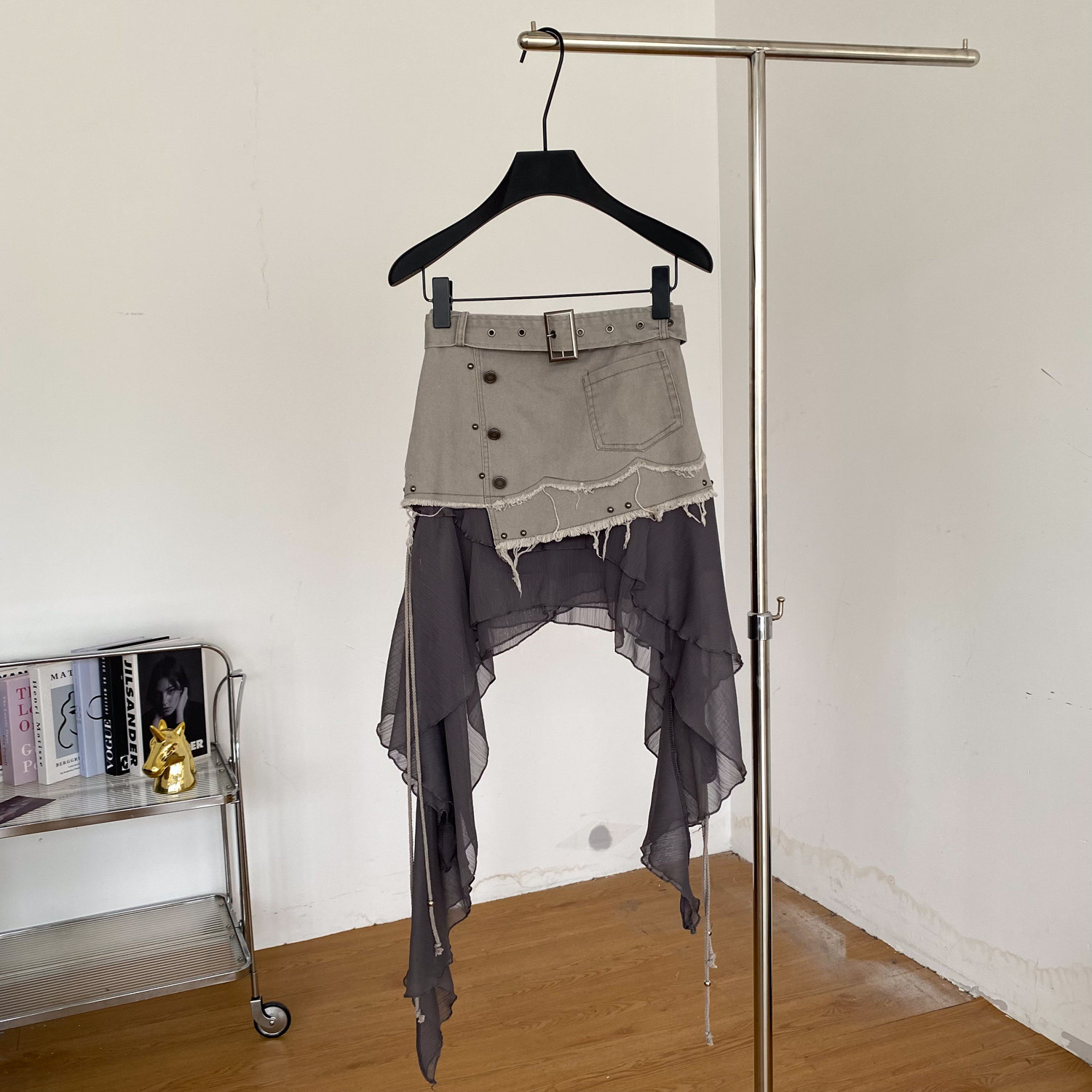High Waist A Line Skirt with Asymmetrical Hem and Ribbons Vintage Style Summer Fashion