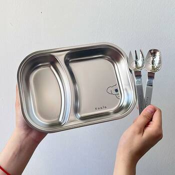 304 Stainless Steel Kidsren's Dinner Plate, Baby Food Supplement Plate, Home Eating Separated Dish Plate, Baby Tableware, Fruit Plate